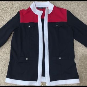 Red black and white jacket
